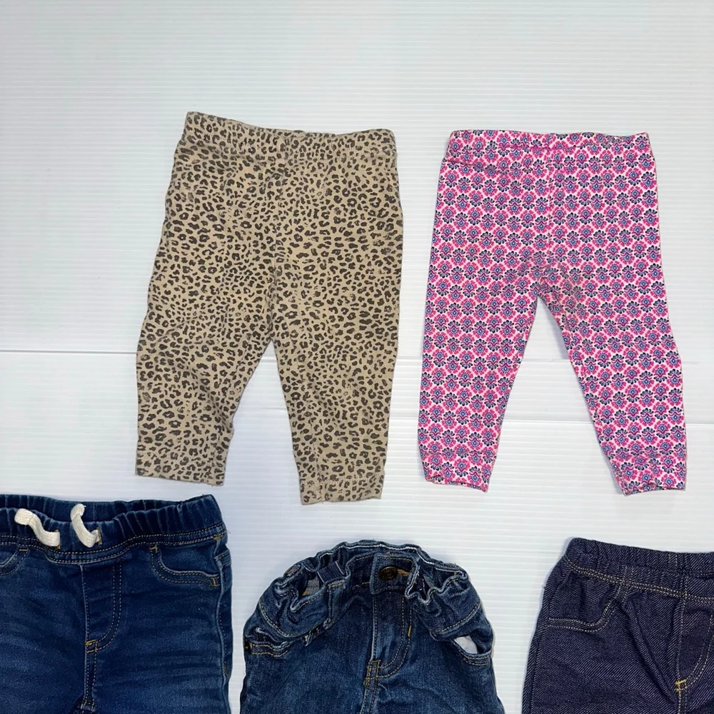 Lot of 5  Baby Girl Bottoms Bundle Casual Pants 6 Months Blue Beige Pink Jeans